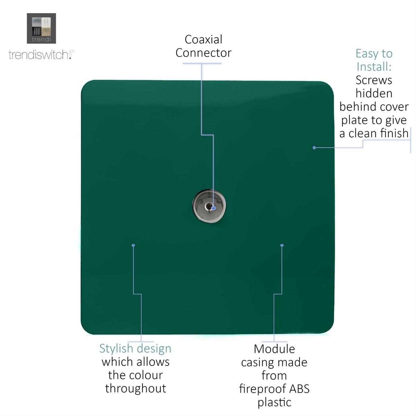 Trendi Switch 1 Gang Female Co-Axial Television Socketin Dark Forest Green