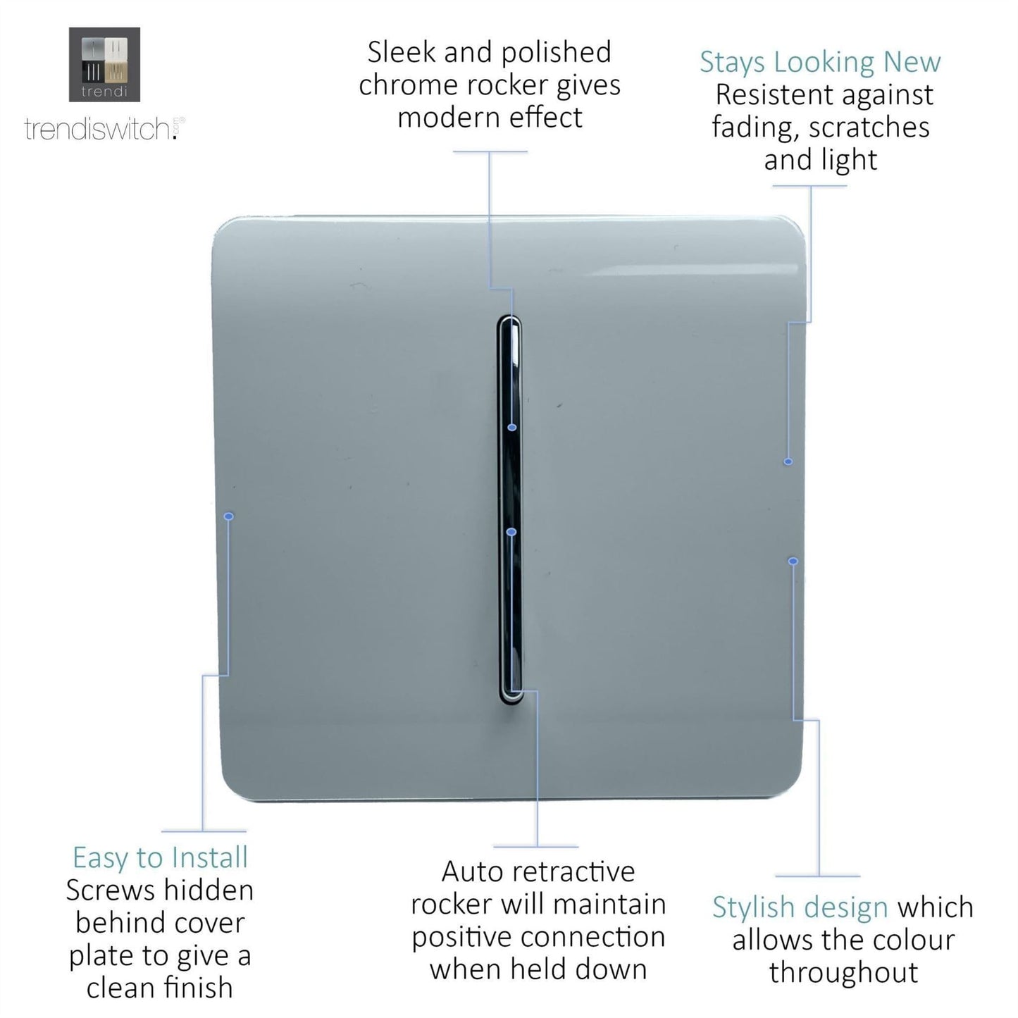 Trendi Switch 1 Gang Retractive Home Automation Switchin Cool Grey