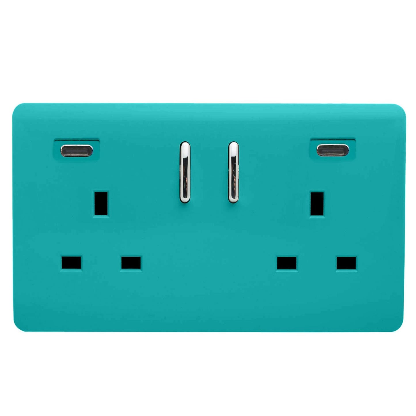 Trendi Switch 2 Gang USB 45W Type C USB Plug Socket in Bright Teal