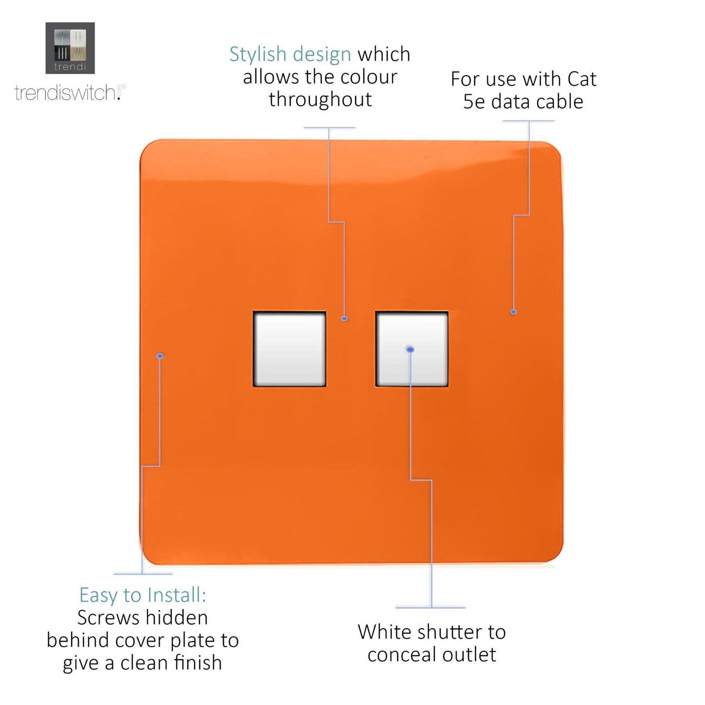Trendi Switch 2 Gang RJ45 Cat 5e PC Ethernet Socketin Sunset Orange