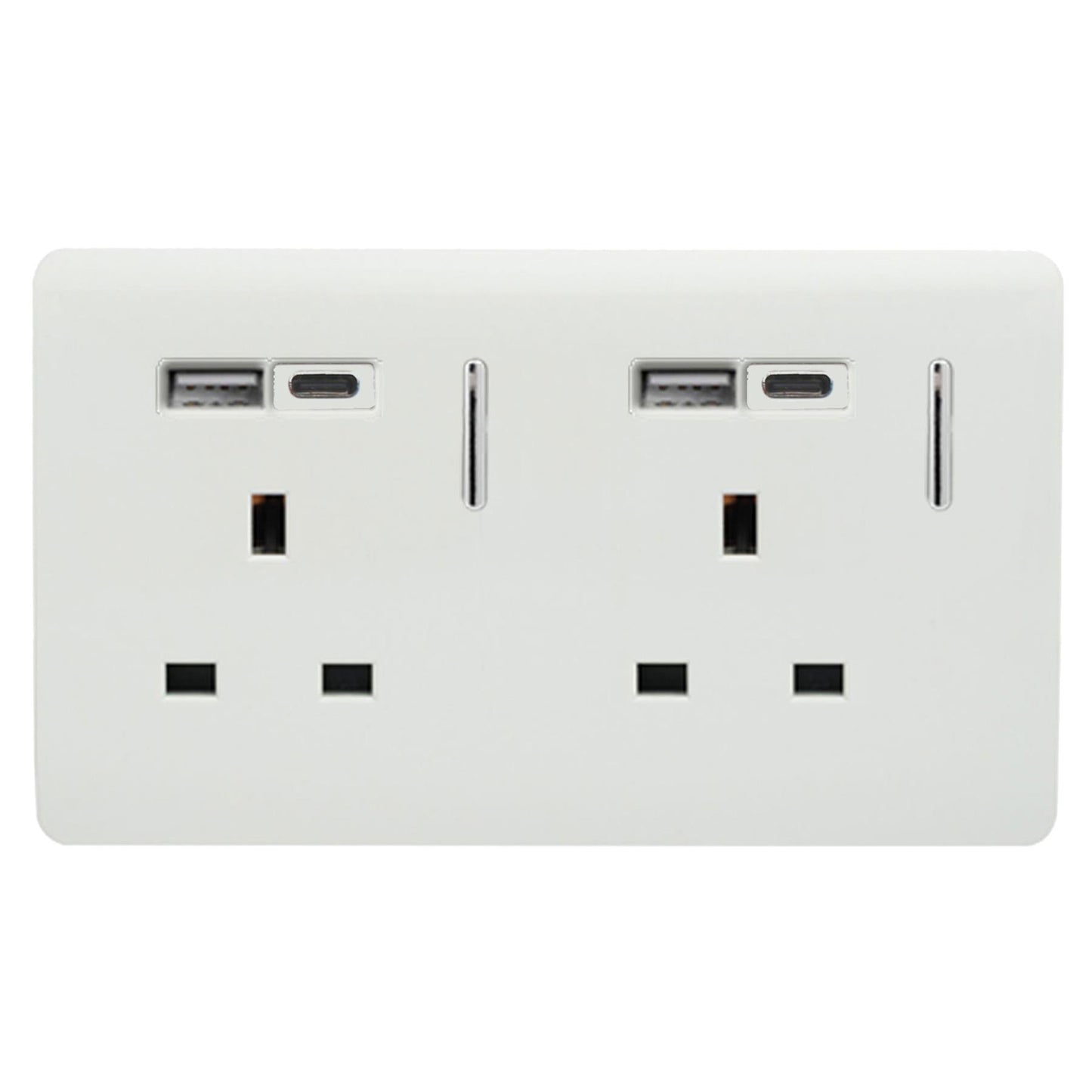 Trendi 2 Gang 13 Amp 4 x Type A+C USB Switched Plug Socket White ART-SKT213USB4ACWH