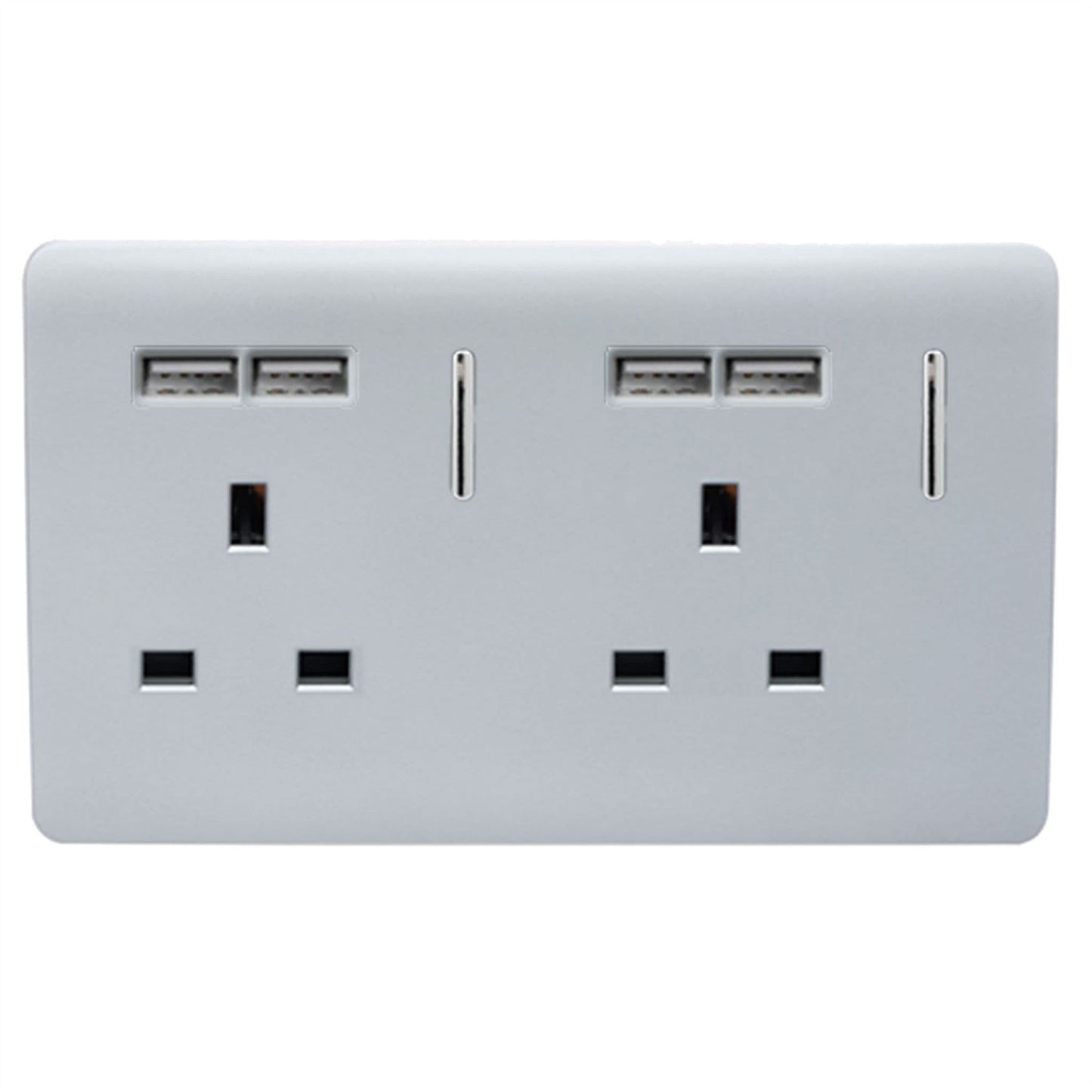 Trendi Switch 2 Gang 4 Port USB 2100mA Plug Socketin Platinum Silver