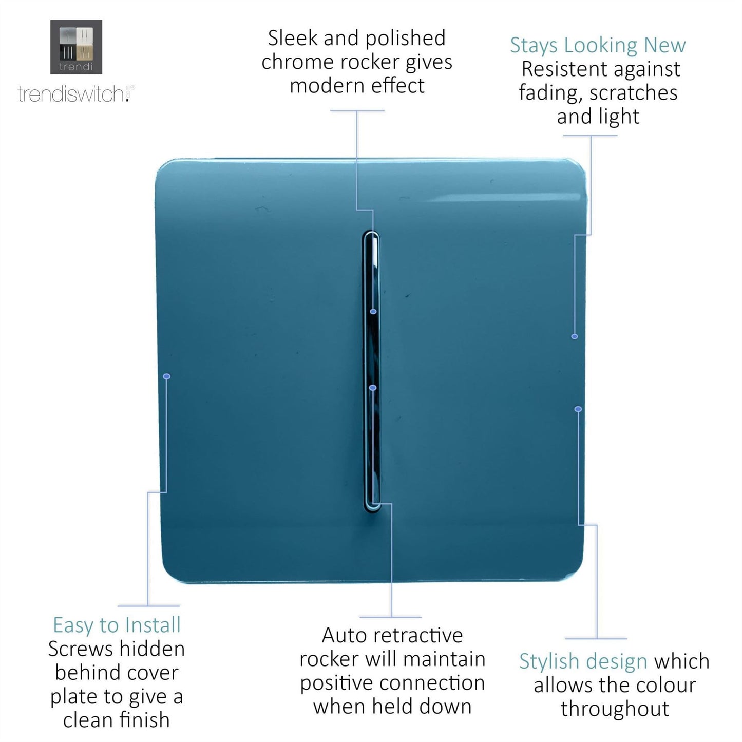 Trendi Switch 1 Gang Retractive Doorbell Switchin Ocean Blue