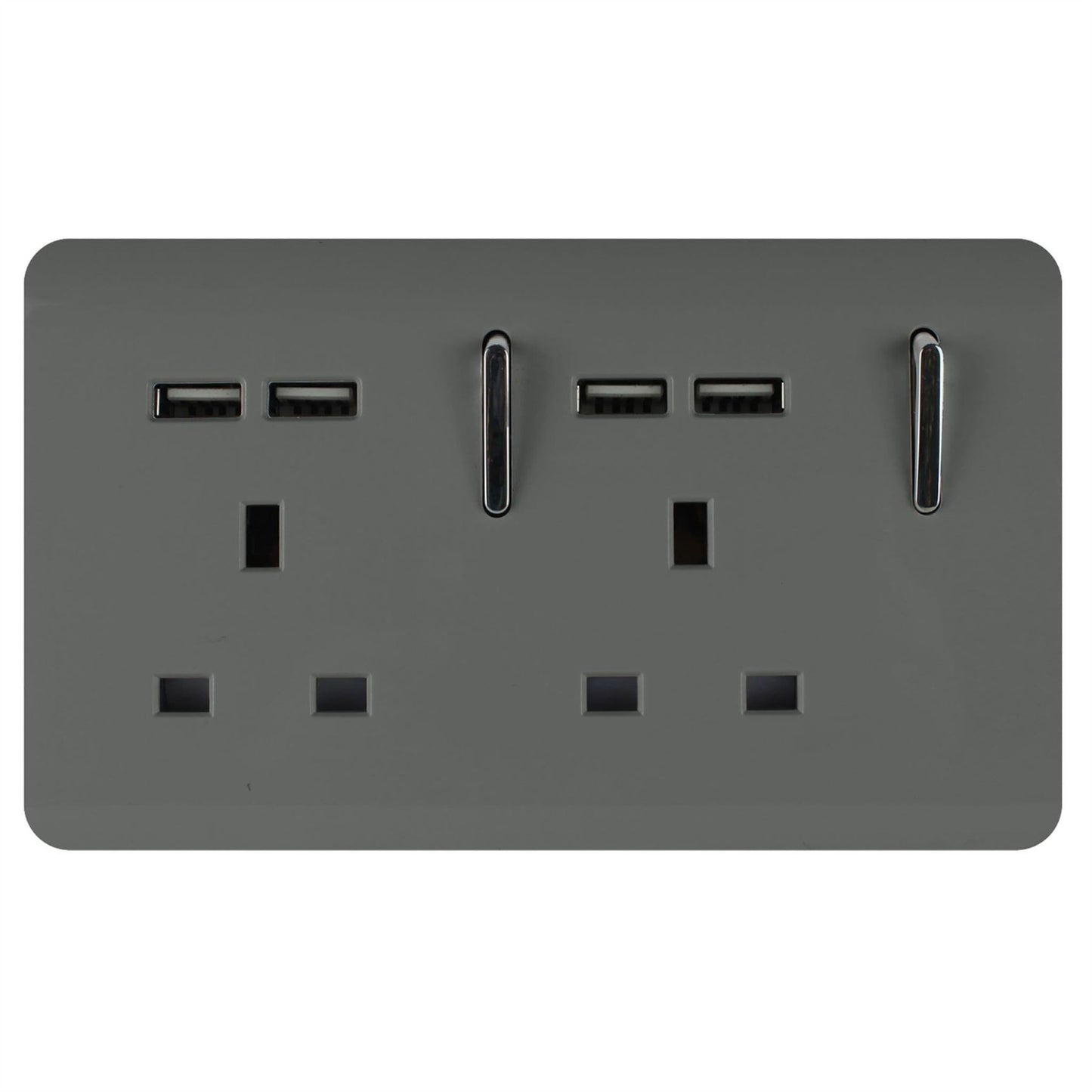 Trendi Switch 2 Gang 4 Port USB 2100mA Plug Socketin Charcoal Grey