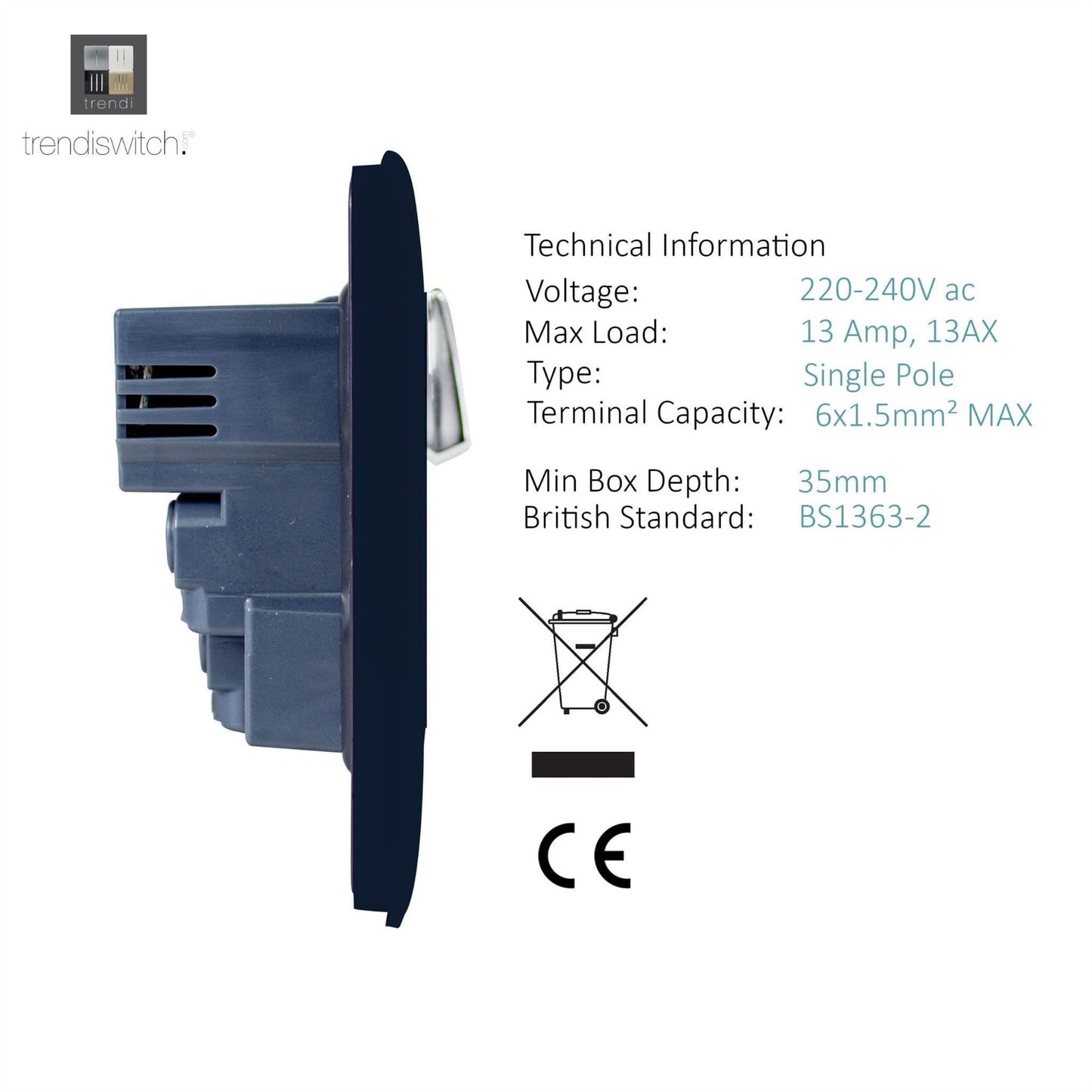 Trendi Switch 2 Gang 4 Port USB 2100mA Plug Socketin Navy Blue