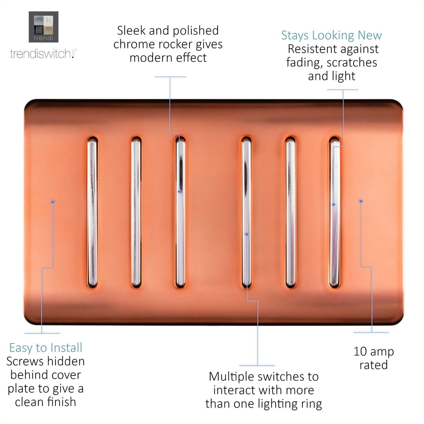 Trendi Switch 6 Gang 1 or 2 Way Light Switchin Copper