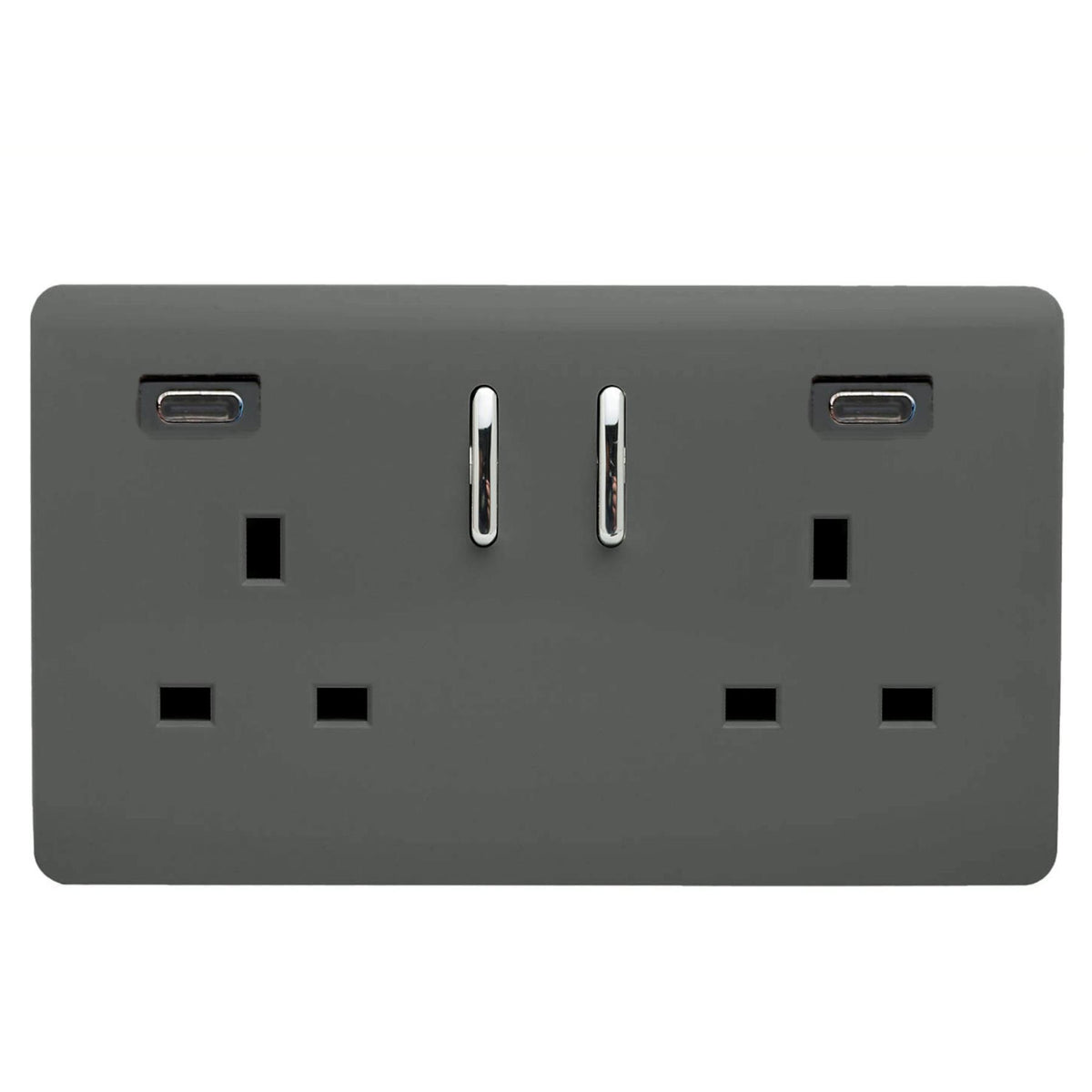 Trendi Switch 2 Gang USB 45W Type C USB Plug Socket in Charcoal Grey