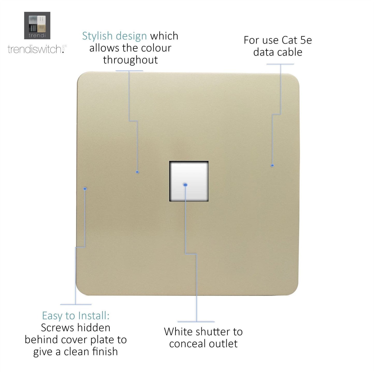 Trendi Switch 1 Gang RJ45 Cat 5e PC Ethernet Socketin Champagne Gold