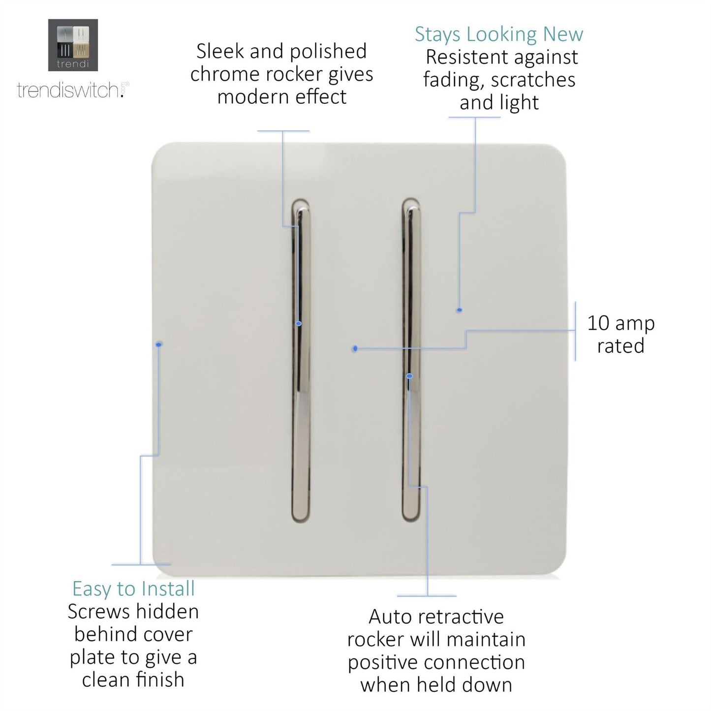 Trendi Switch 2 Gang Retractive Doorbell Switchin Ice White