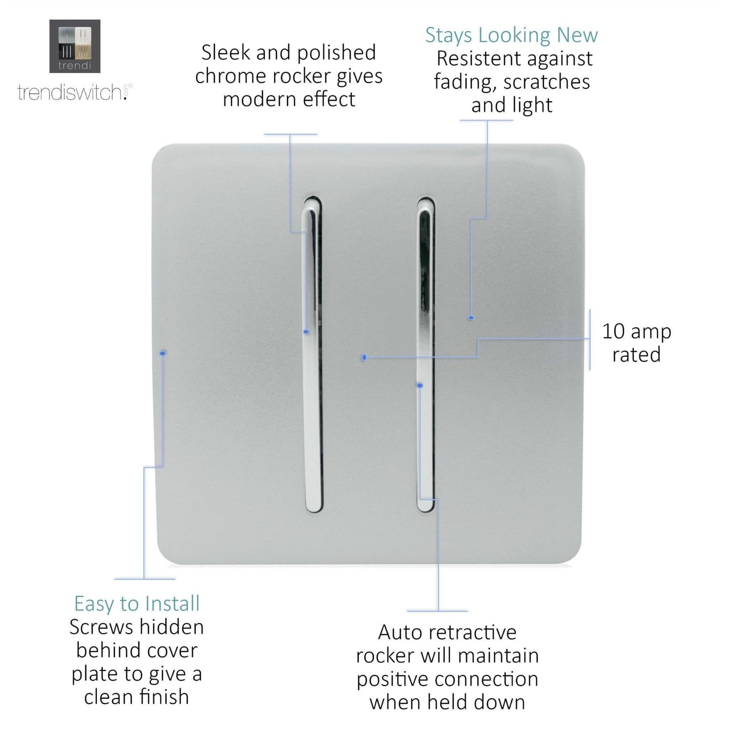 Trendi Switch 2 Gang Retractive Home Automation Switchin Platinum Silver