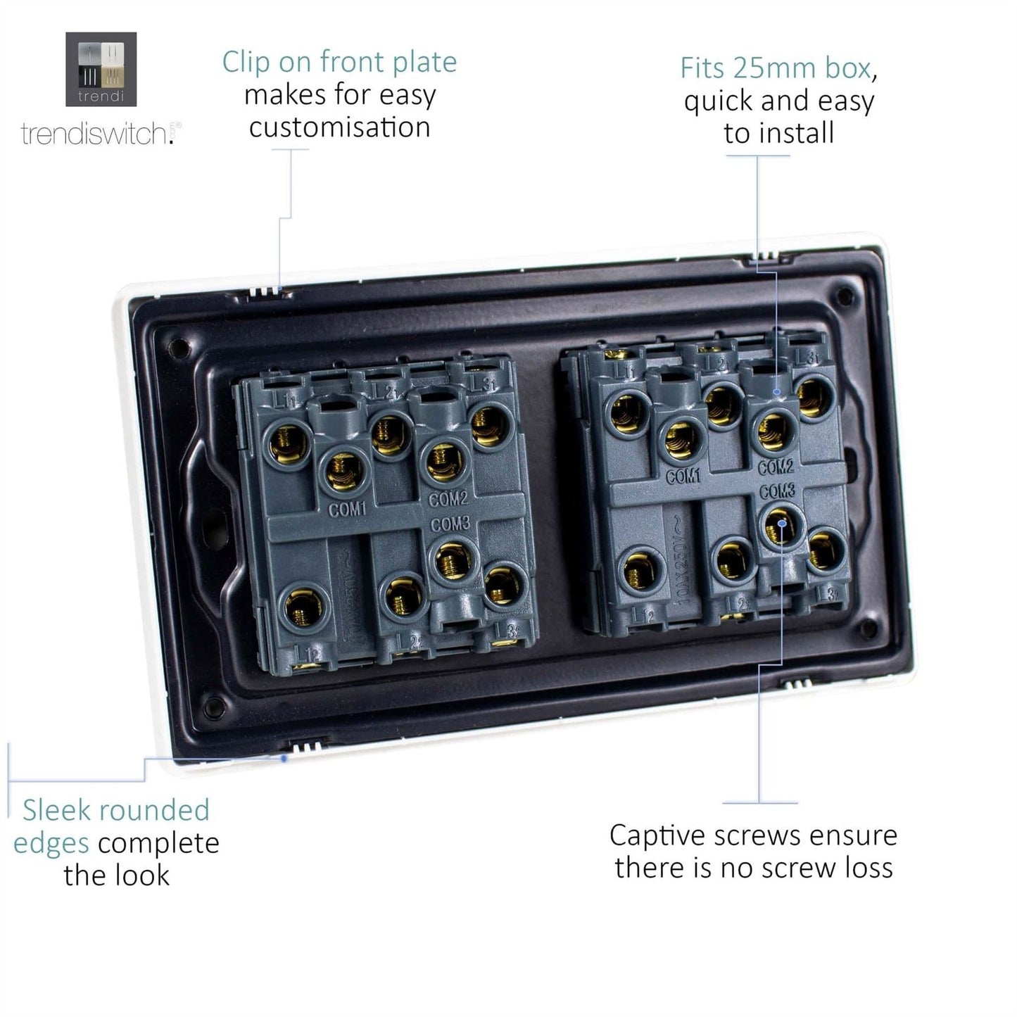 Trendi Switch 6 Gang 1 or 2 Way Light Switchin Cool Grey