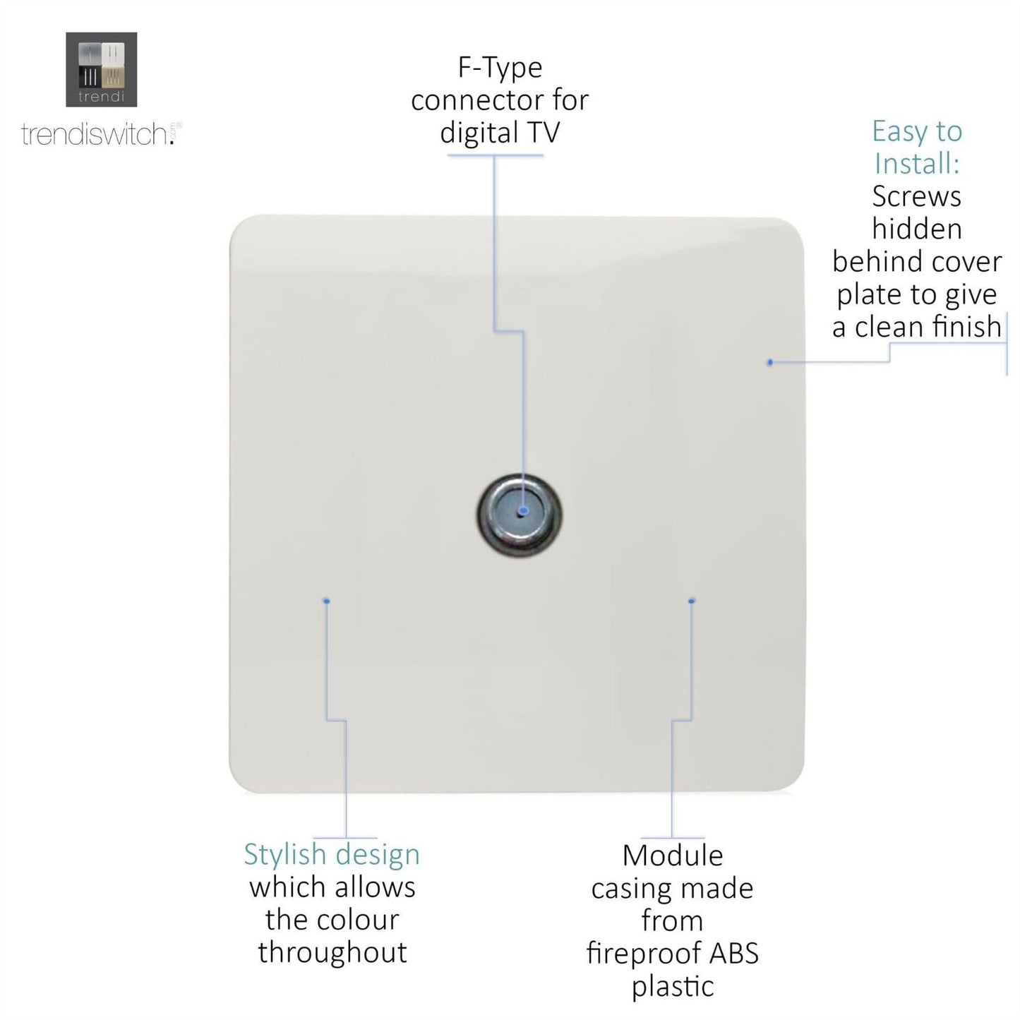 Trendi Switch 1 Gang Male F-Type Satellite Television Socketin Ice White