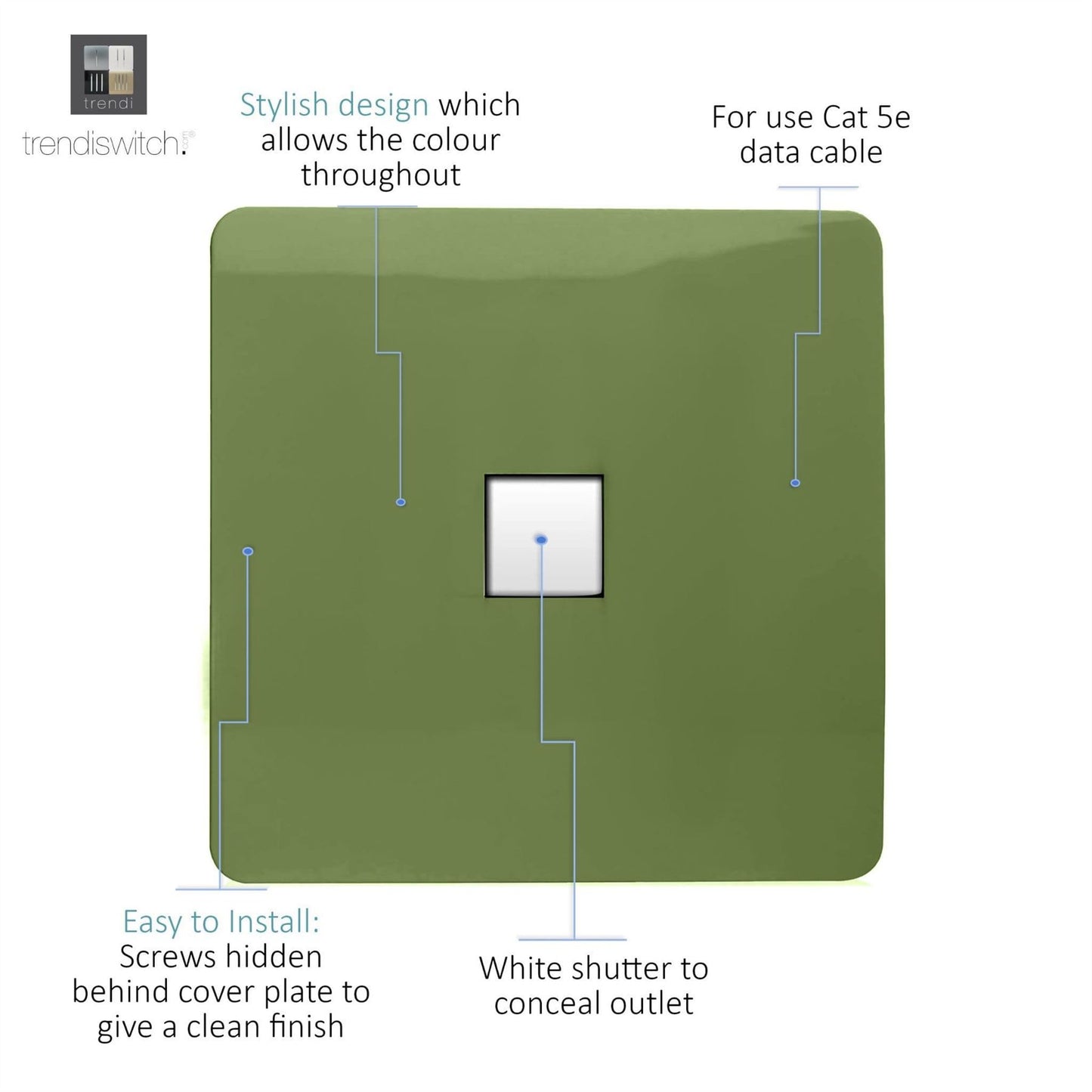Trendi Switch 1 Gang RJ45 Cat 5e PC Ethernet Socketin Moss Green