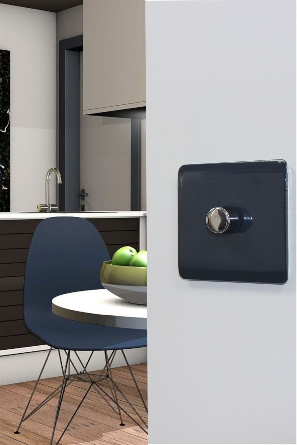 Trendi Switch 1 Gang 1 or 2 way 150w Rotary LED Dimmer Light Switchin Navy Blue