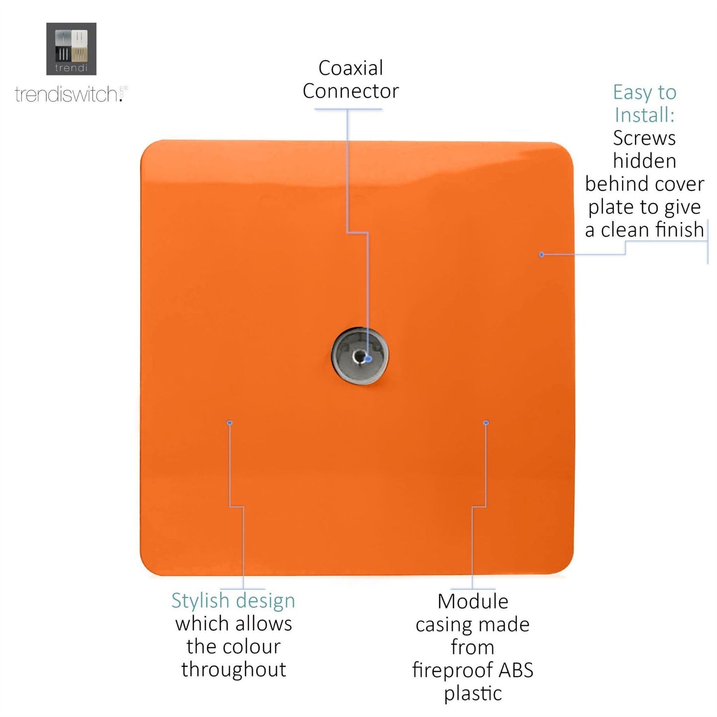Trendi Switch 1 Gang Female Co-Axial Television Socketin Sunset Orange