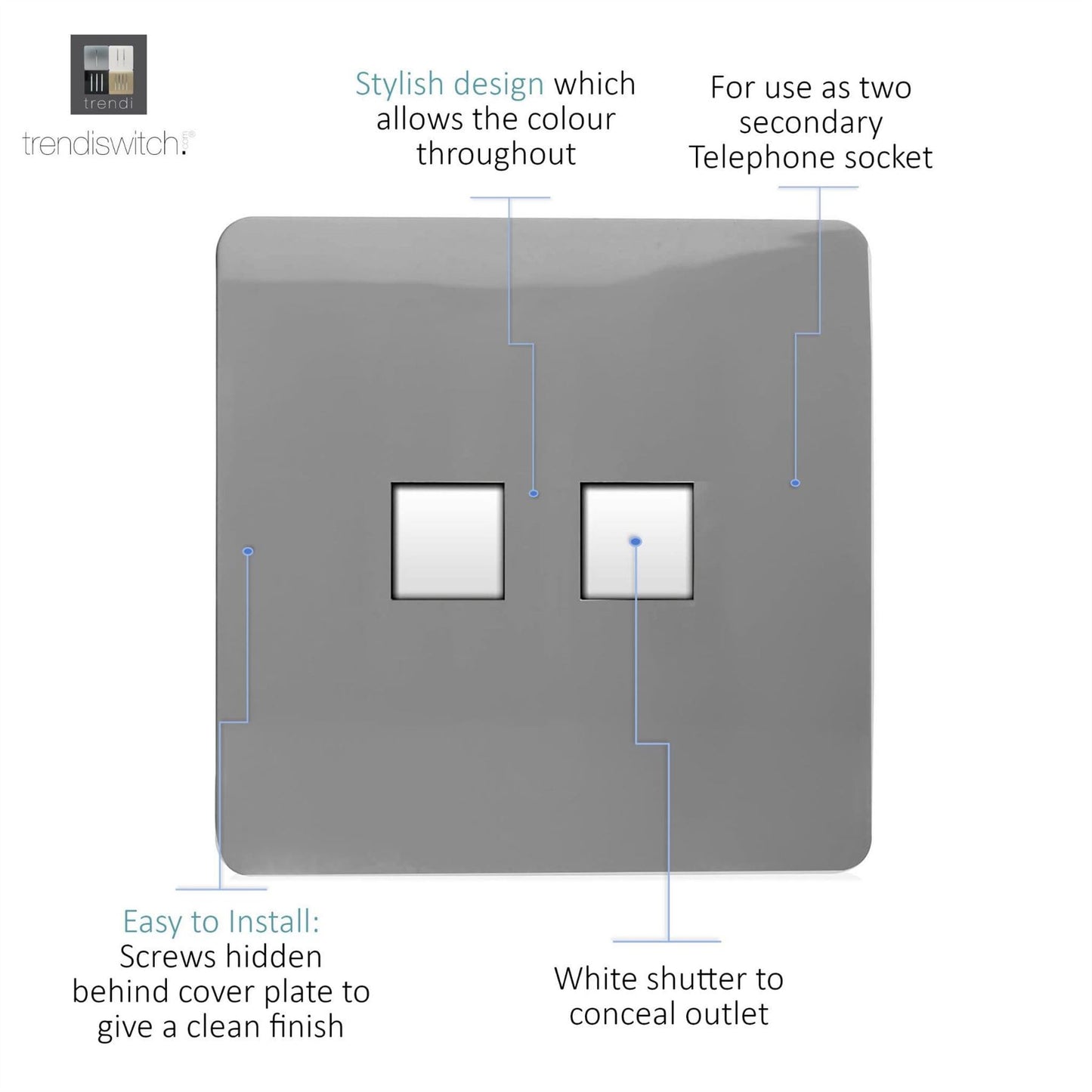 Trendi Switch 2 Gang Cat 3 Telephone Slave Socketin Light Grey