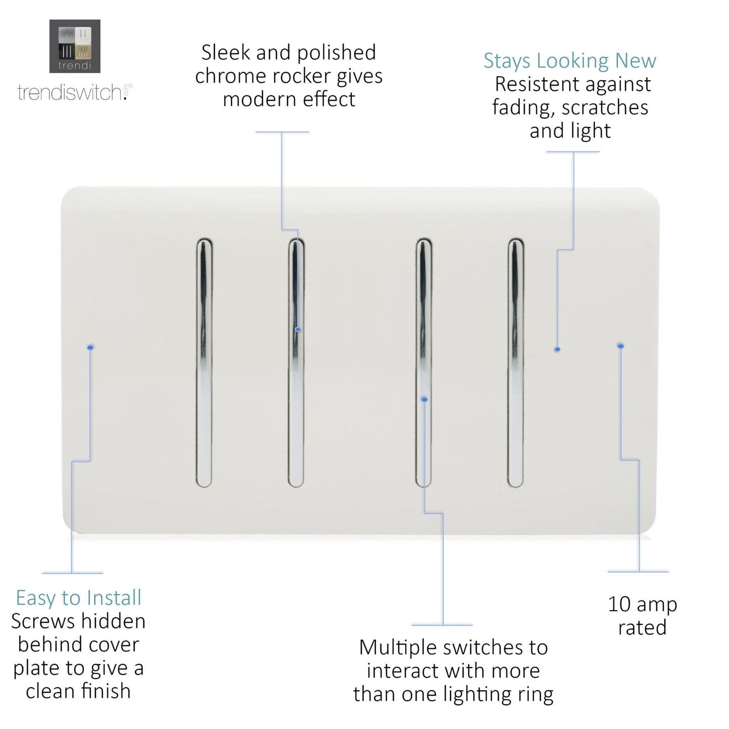 Trendi Switch 4 Gang Light Switch (3x 1 or 2 Way & 1 x Intermediate)in Copper