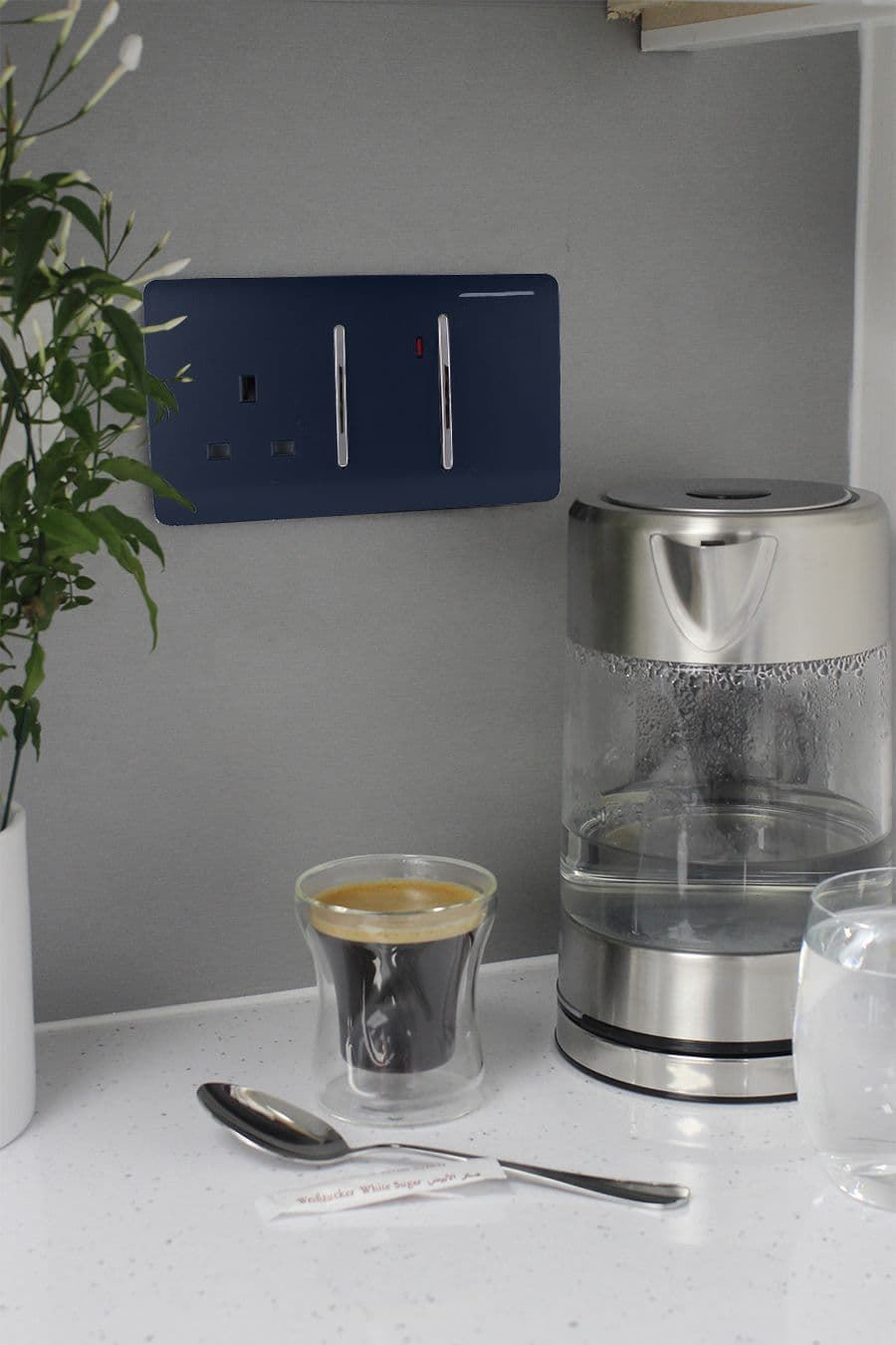 Trendi Switch 45 Amp Cooker Switch & 13 Amp Plug Socket with Neon in Navy Blue