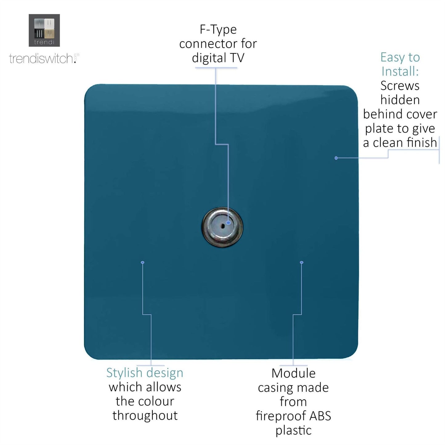 Trendi Switch 1 Gang Male F-Type Satellite Television Socketin Ocean Blue