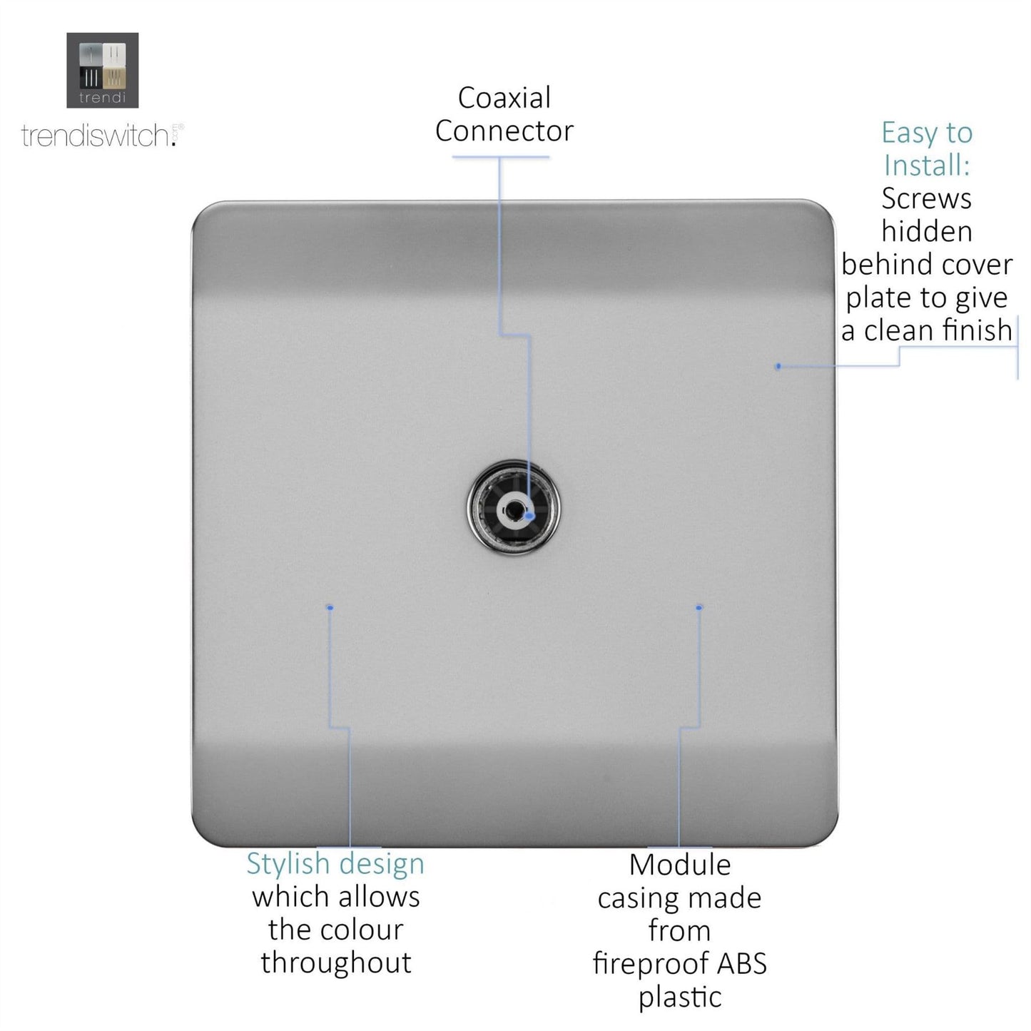 Trendi Switch 1 Gang Female Co-Axial Television Socketin Brushed Steel