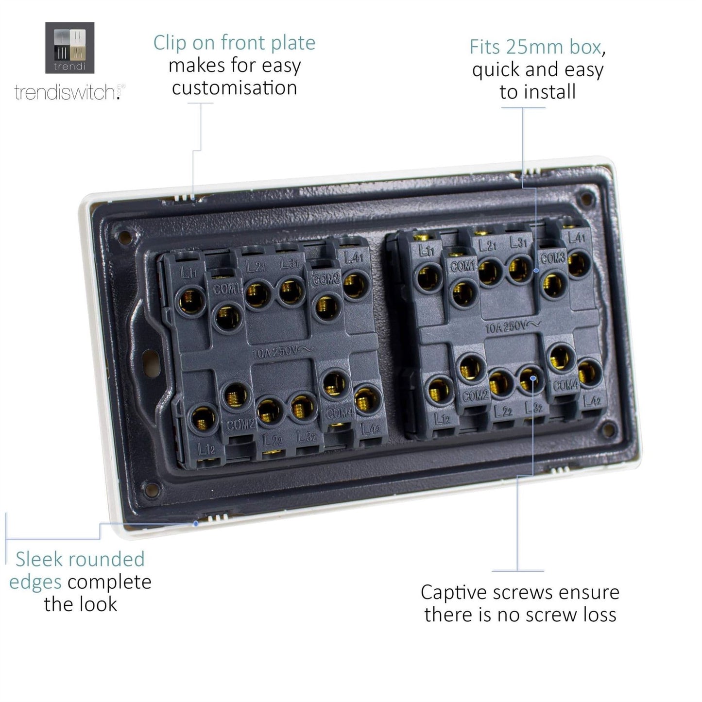 Trendi Switch 8 Gang 1 or 2 Way Light Switchin Piano Black