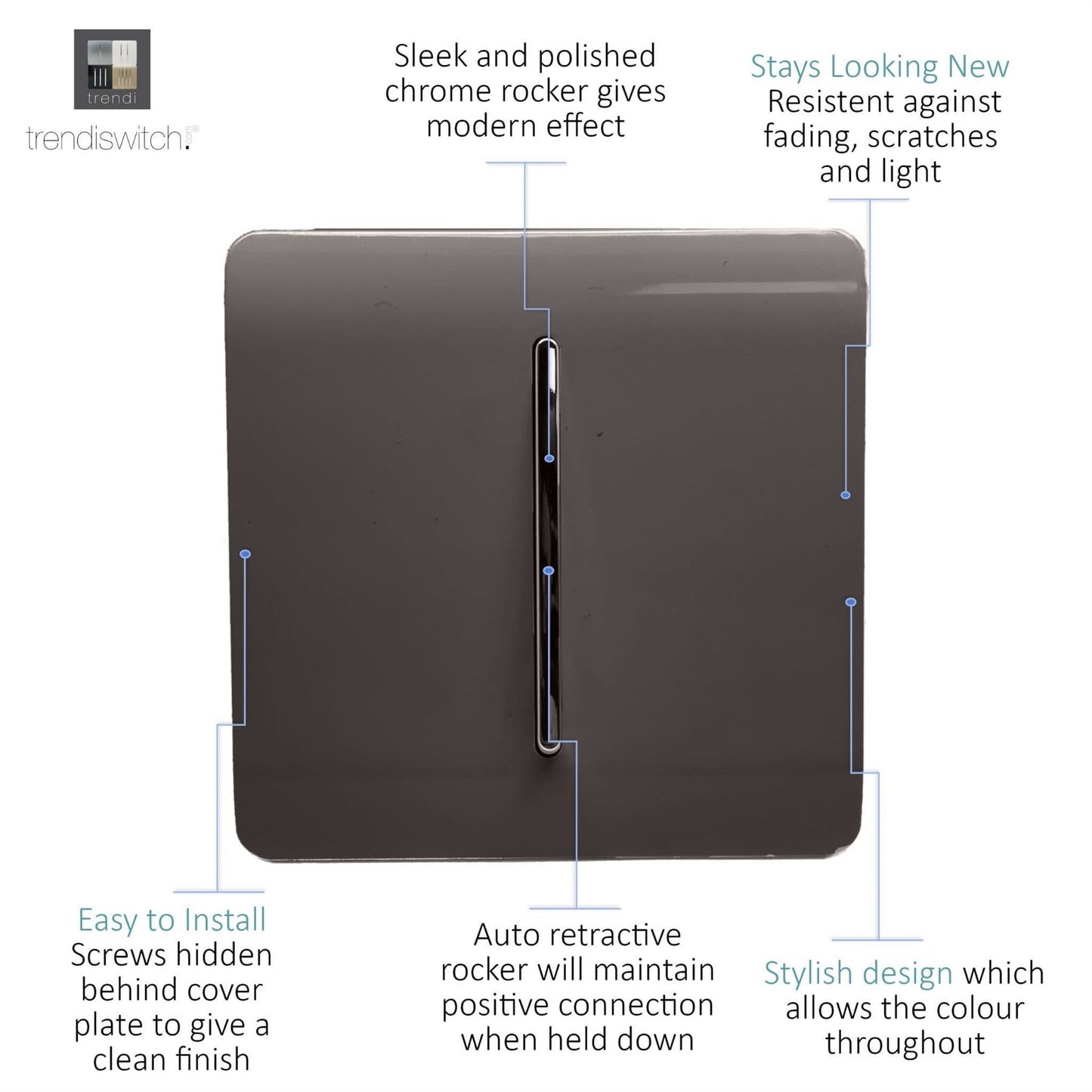 Trendi Switch 1 Gang Retractive Doorbell Switchin Dark Mocha Brown