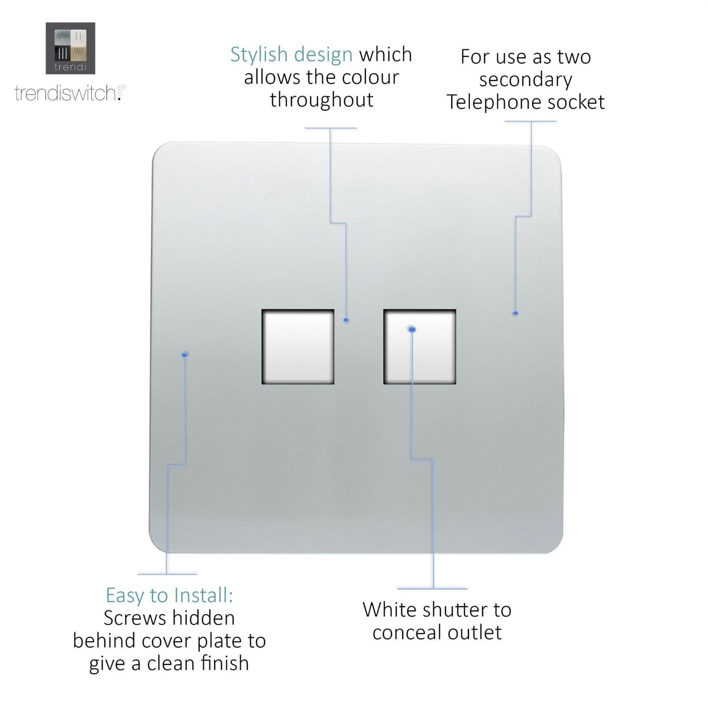 Trendi Switch 2 Gang Cat 3 Telephone Slave Socketin Platinum Silver