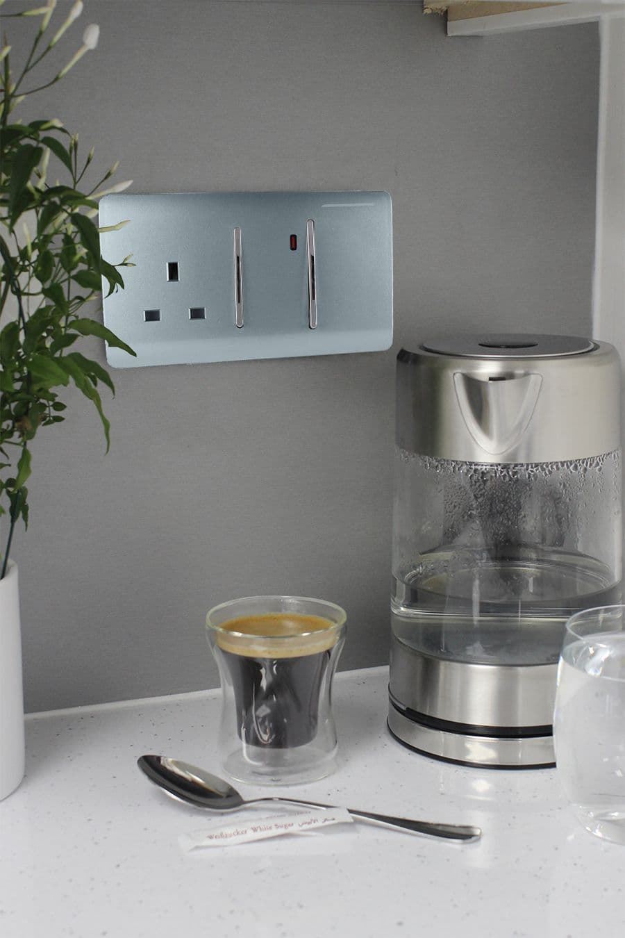 Trendi Switch 45 Amp Cooker Switch & 13 Amp Plug Socket with Neonin Cool Grey