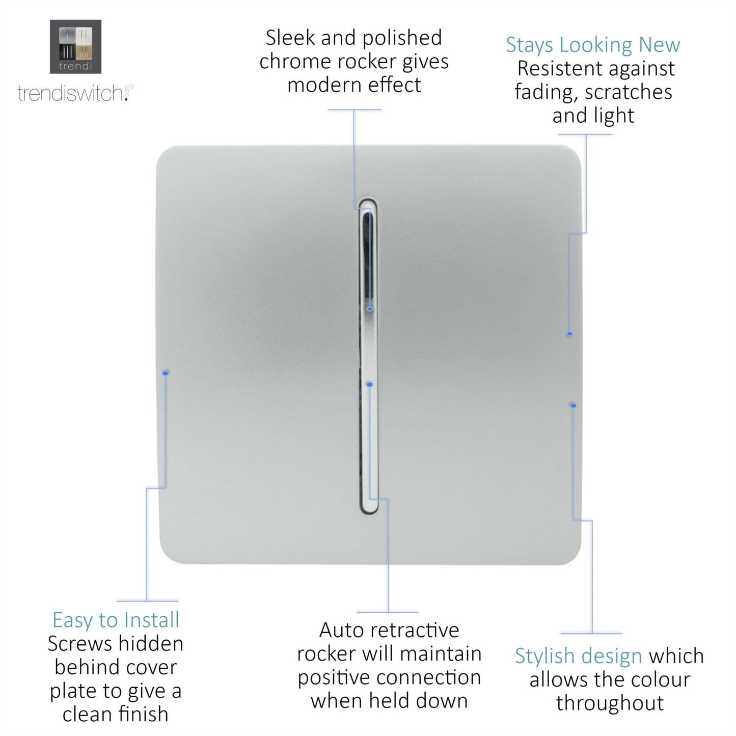 Trendi Switch 1 Gang Retractive Doorbell Switchin Platinum Silver