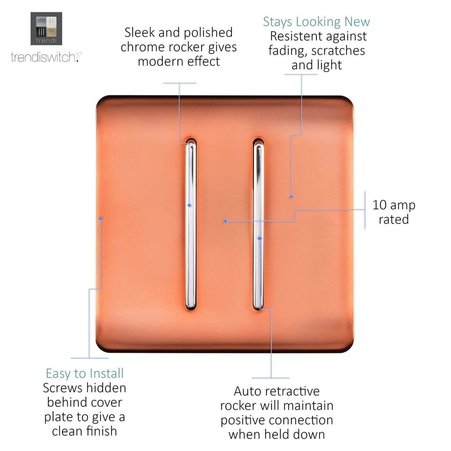 Trendi Switch 2 Gang Retractive Home Automation Switchin Copper