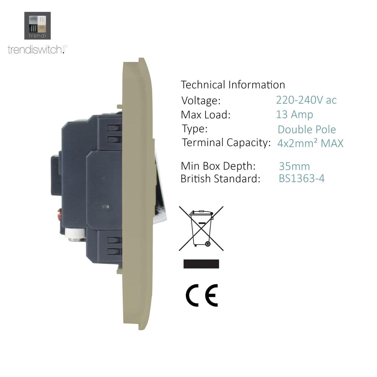Trendi Switch 13 Amp Fused Spur with Flex Outletin Champagne Gold