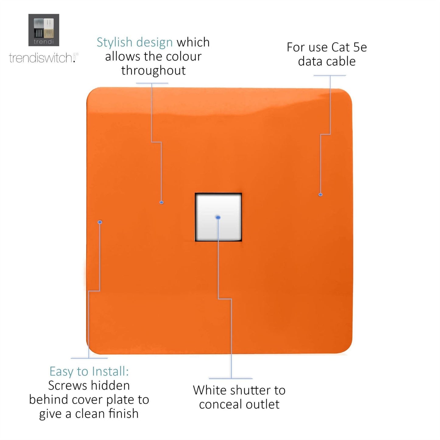 Trendi Switch 1 Gang RJ45 Cat 5e PC Ethernet Socketin Sunset Orange