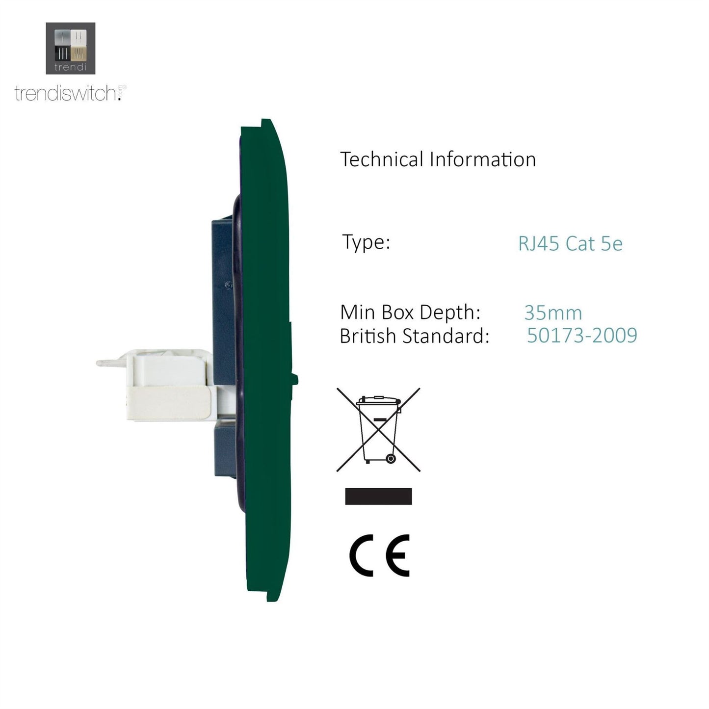 Trendi Switch 1 Gang RJ45 Cat 5e PC Ethernet Socketin Dark Forest Green