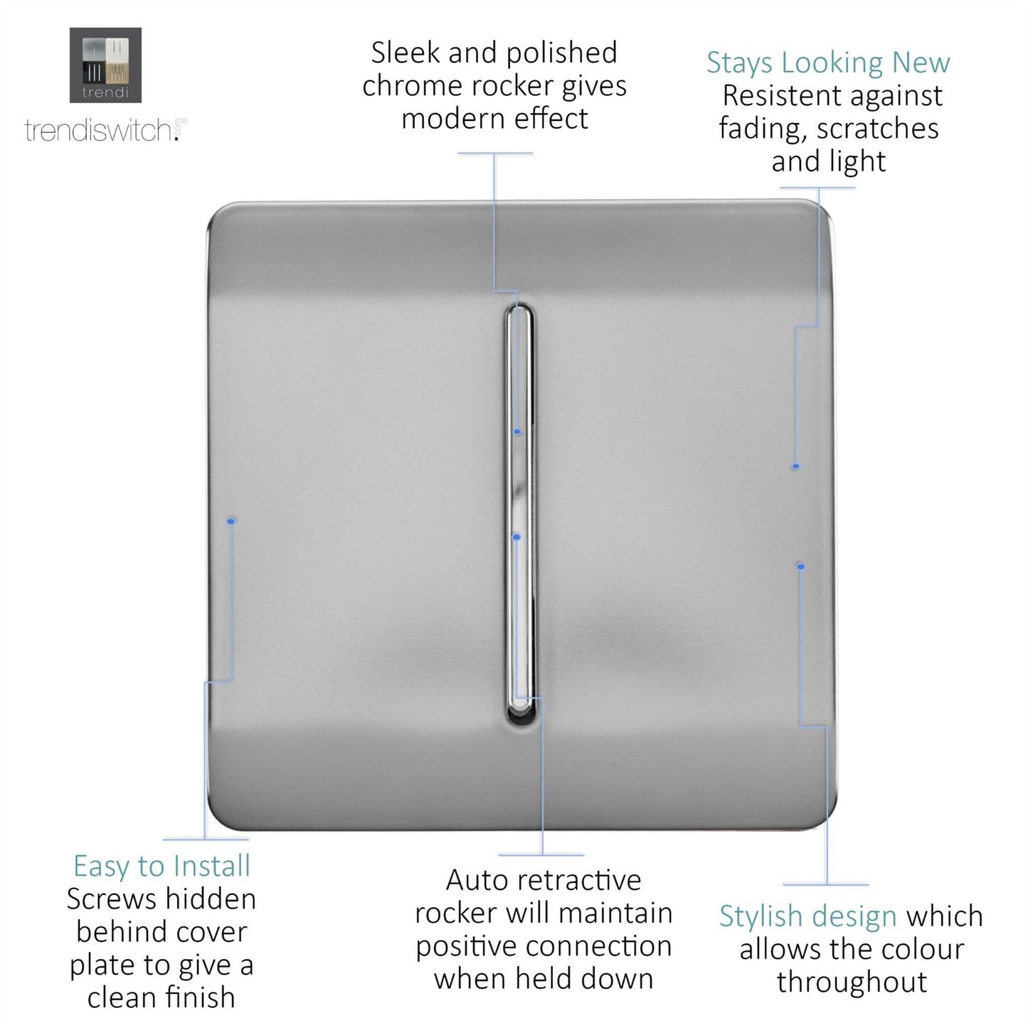 Trendi Switch 1 Gang Retractive Doorbell Switchin Brushed Steel