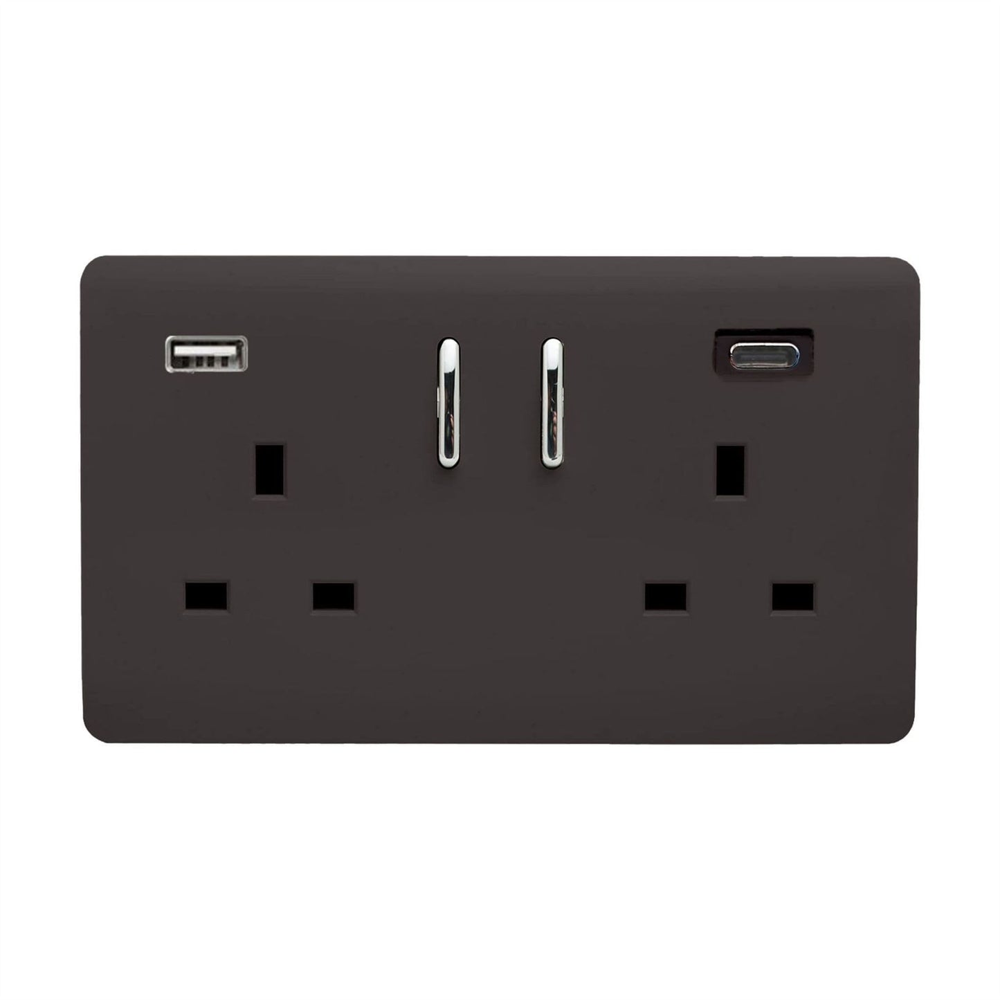 Trendi Switch 2 Gang USB 3100mA Type A & C USB Plug Socketin Dark Mocha Brown