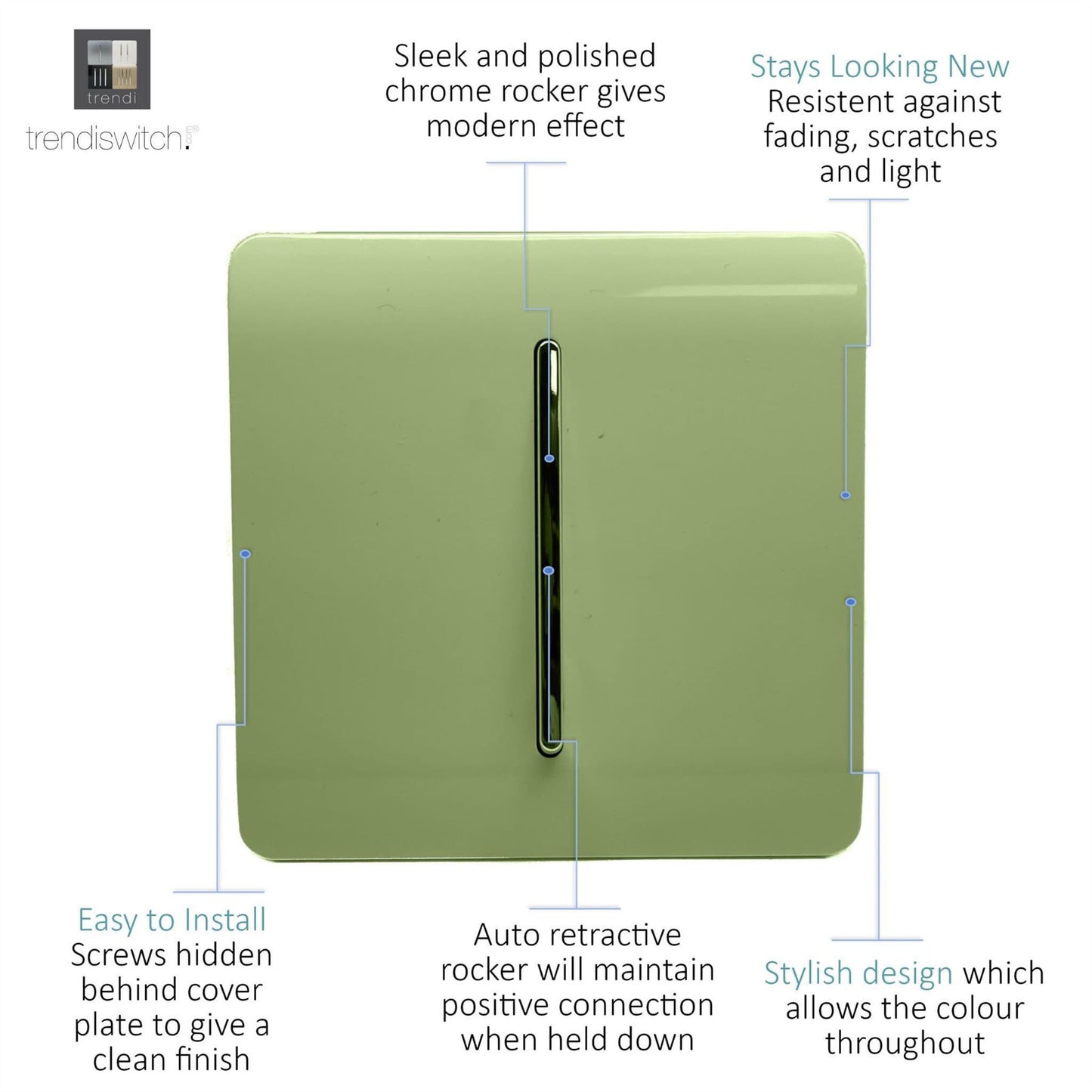 Trendi Switch 1 Gang Retractive Doorbell Switchin Moss Green