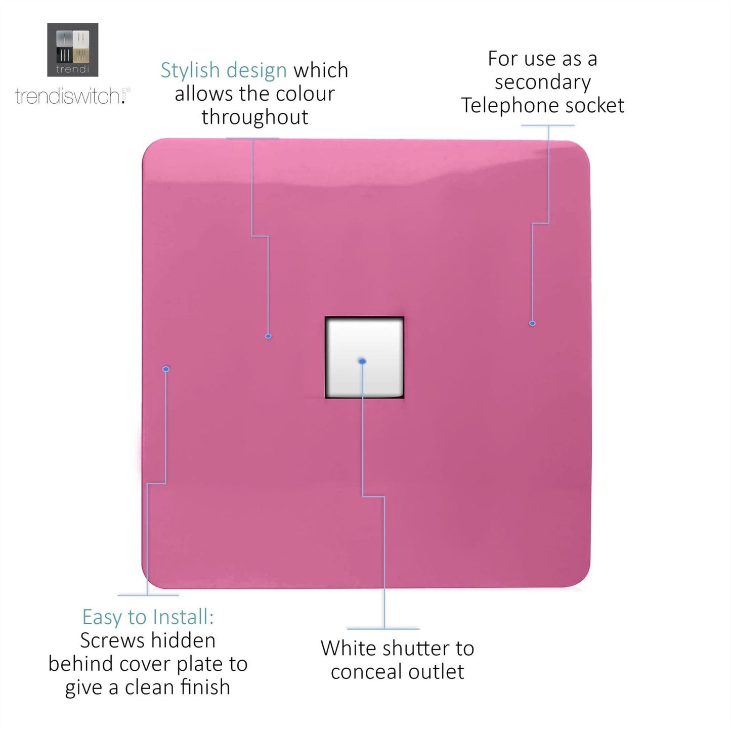 Trendi Switch 1 Gang Cat 3 Telephone Slave Socketin Candy Pink