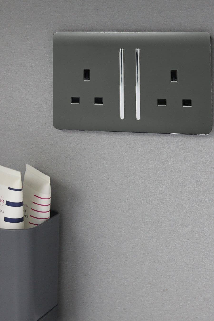 Trendi Switch 2 Gang Long Switched Plug Socketin Charcoal Grey
