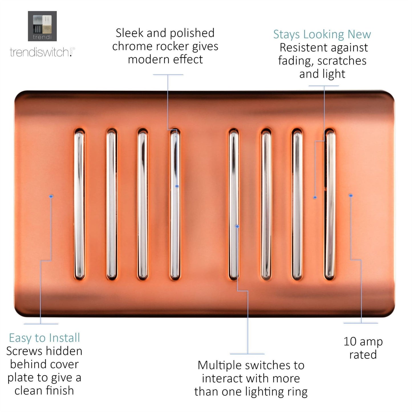 Trendi Switch 8 Gang 1 or 2 Way Light Switchin Copper