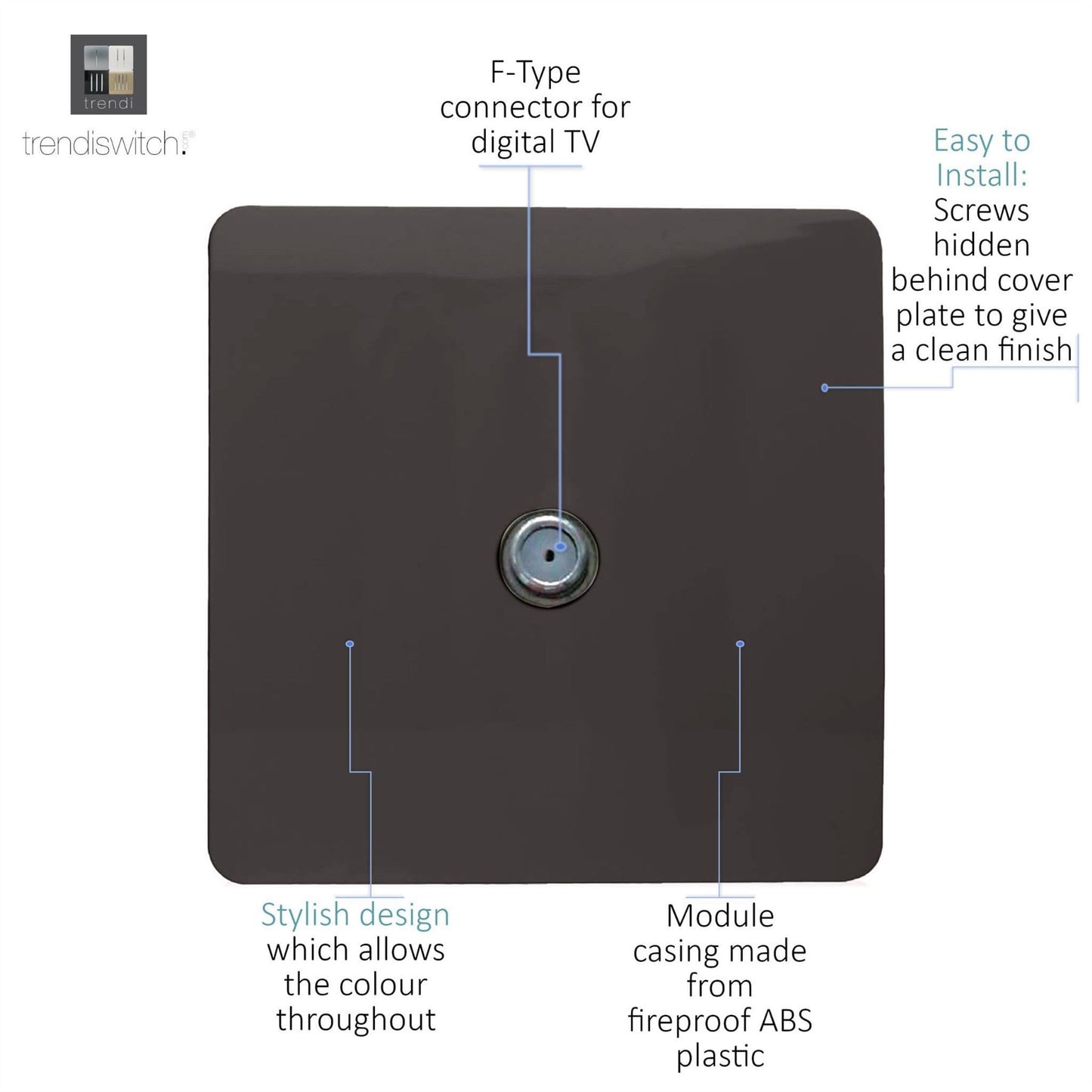 Trendi Switch 1 Gang Male F-Type Satellite Television Socketin Dark Mocha Brown