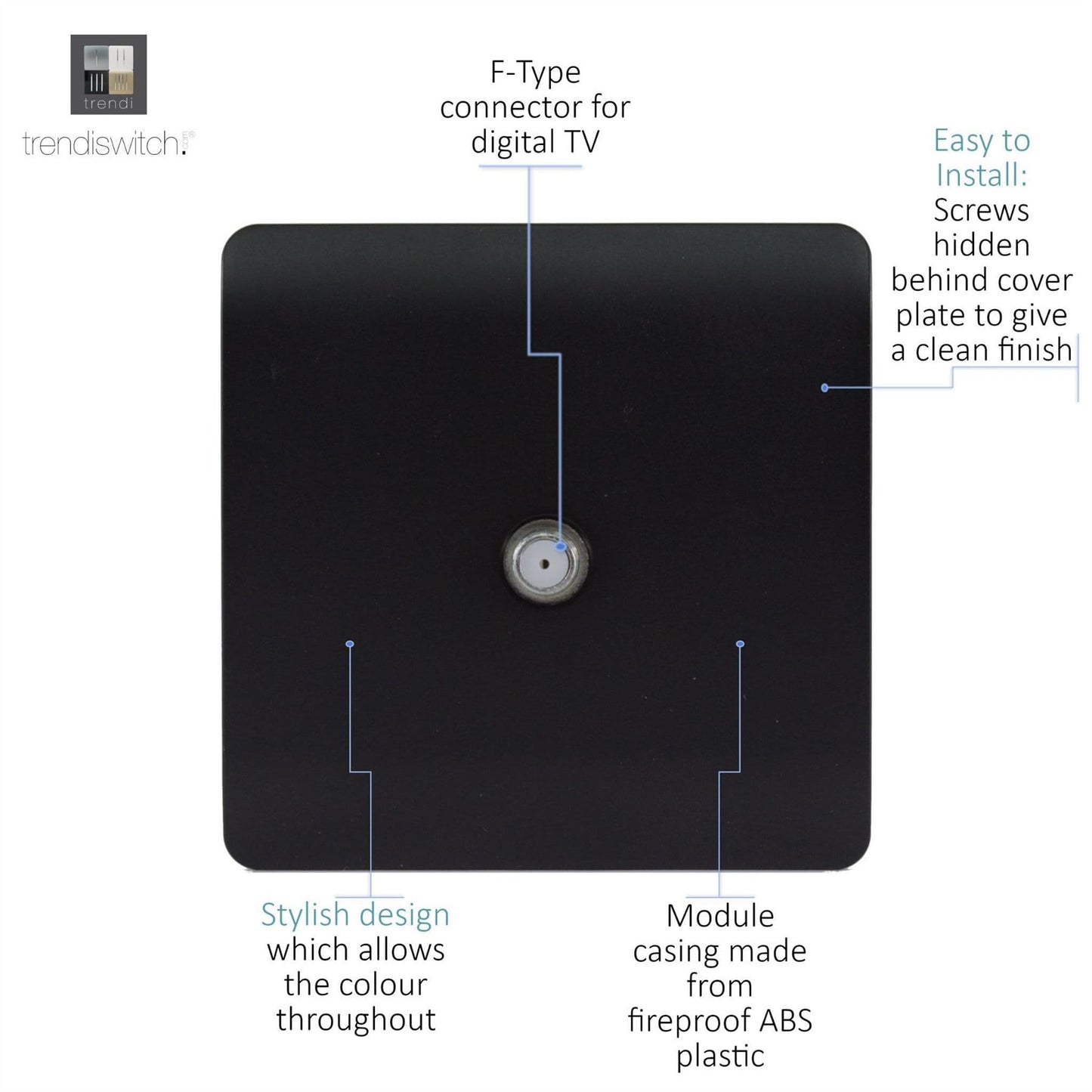 Trendi Switch 1 Gang Male F-Type Satellite Television Socketin Matt Black