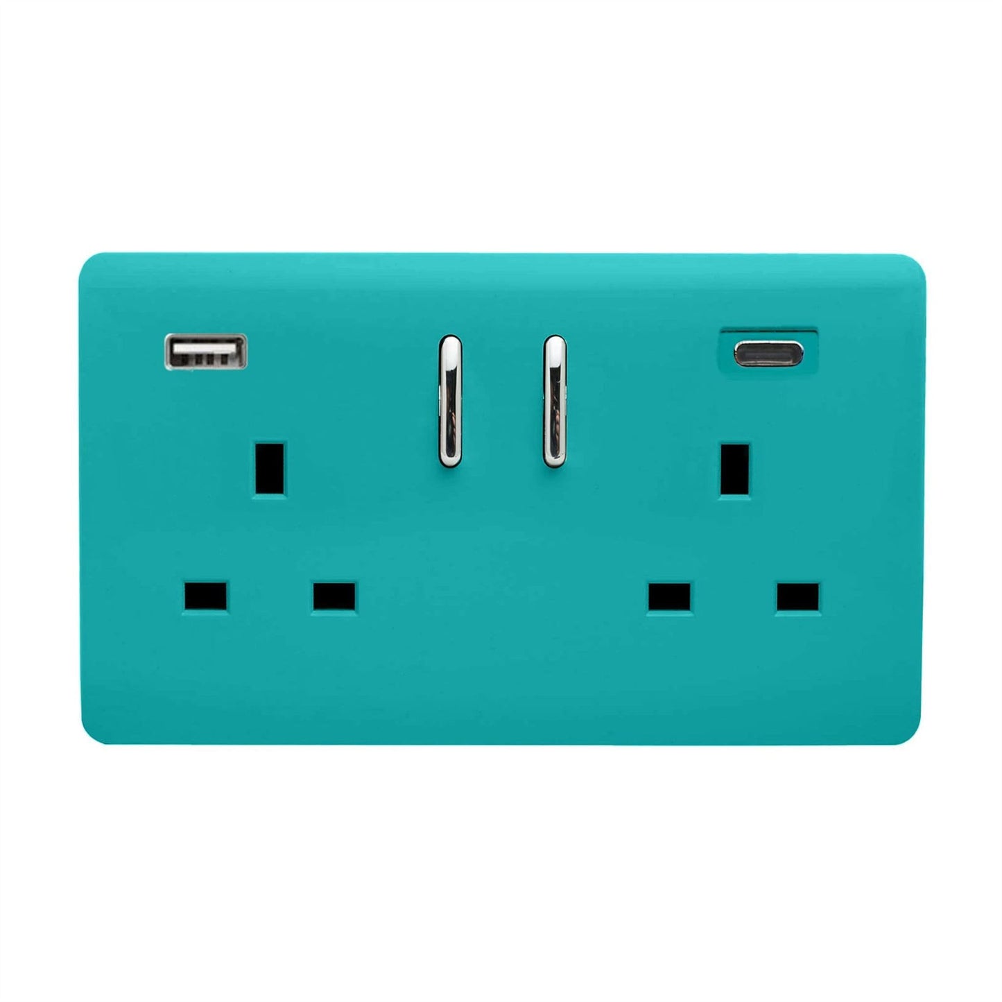 Trendi Switch 2 Gang USB 3100mA Type A & C USB Plug Socketin Bright Teal
