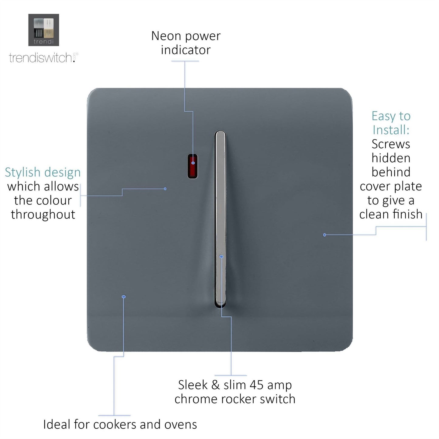 Trendi Switch 1 Gang 20 Amp Heavy Duty Rocker Switchin Warm Grey