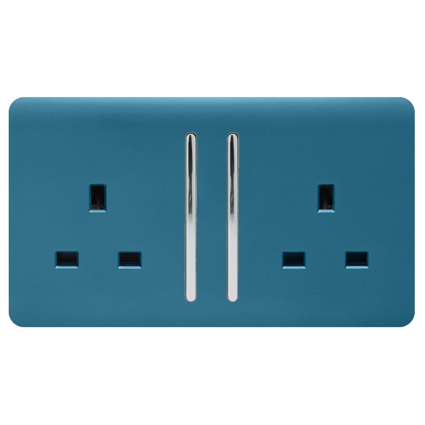 Trendi Switch 2 Gang Long Switched Plug Socketin Ocean Blue