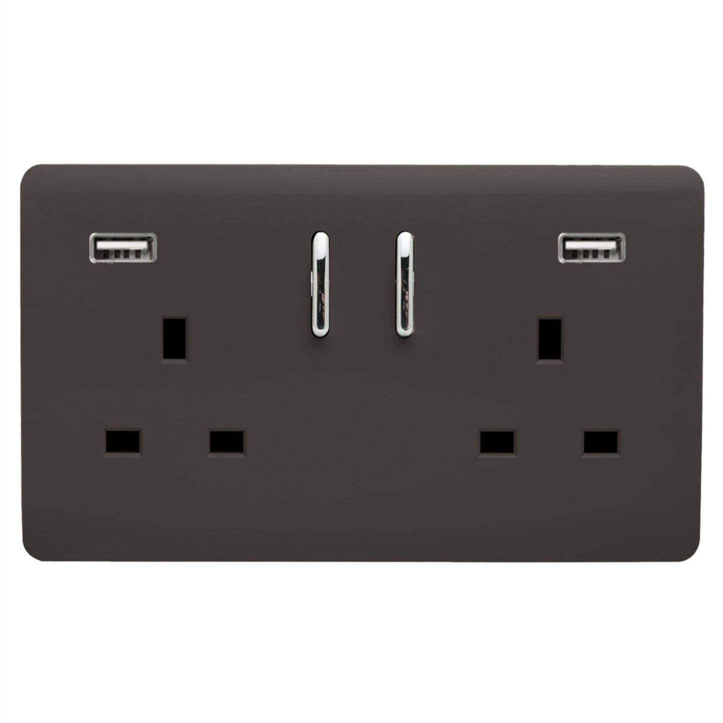 Trendi Switch 2 Gang USB 3100mA Plug Socketin Dark Mocha Brown