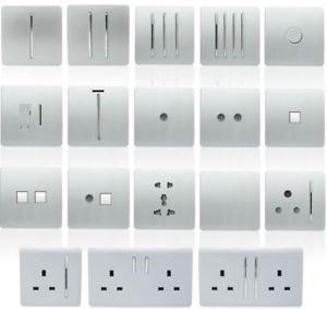 Trendi 4 Gang 2 Way 240V 100w LED Dimmer Screwless Raised Front Plate Plastic Artistic Modern Glossy 10 Amp Chrome Single Electrical Wall Light Switch in Platinum Silver - ART-4LDMSI