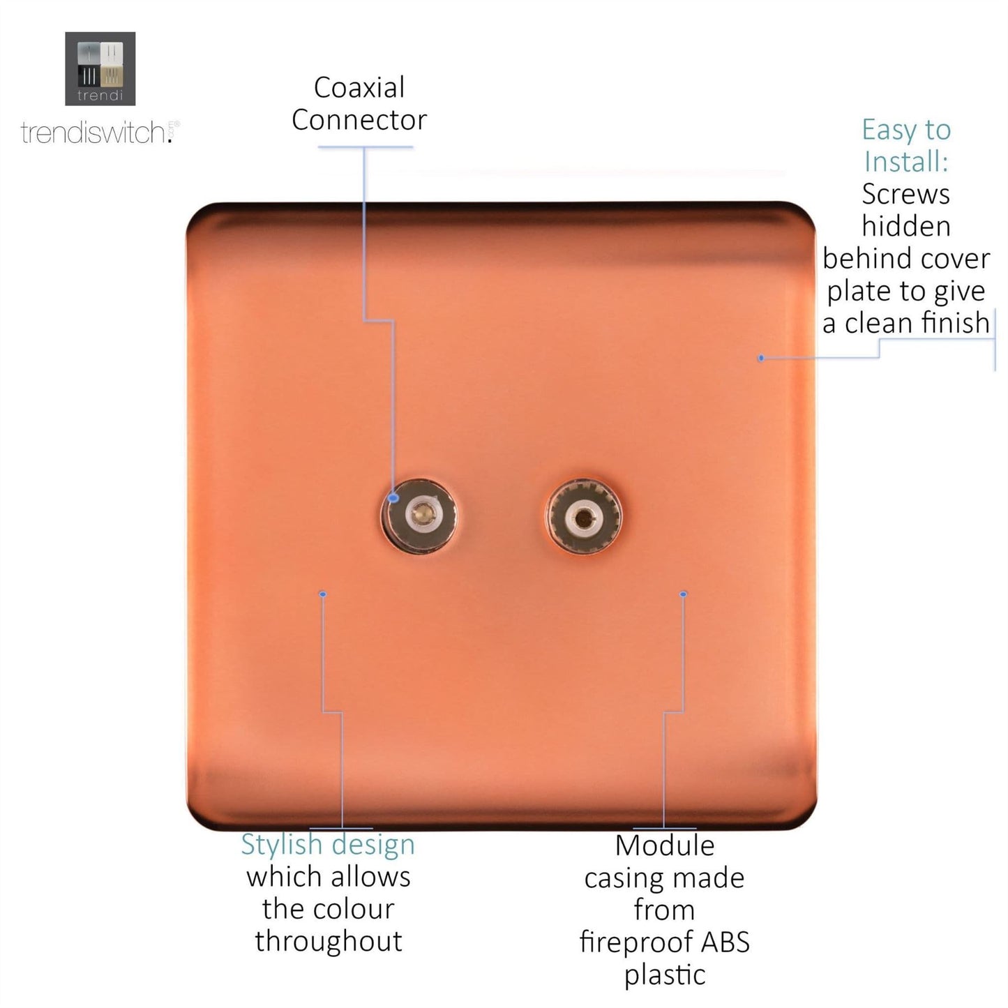 Trendi Switch 2 Gang Female Co-Axial Television Socketin Copper