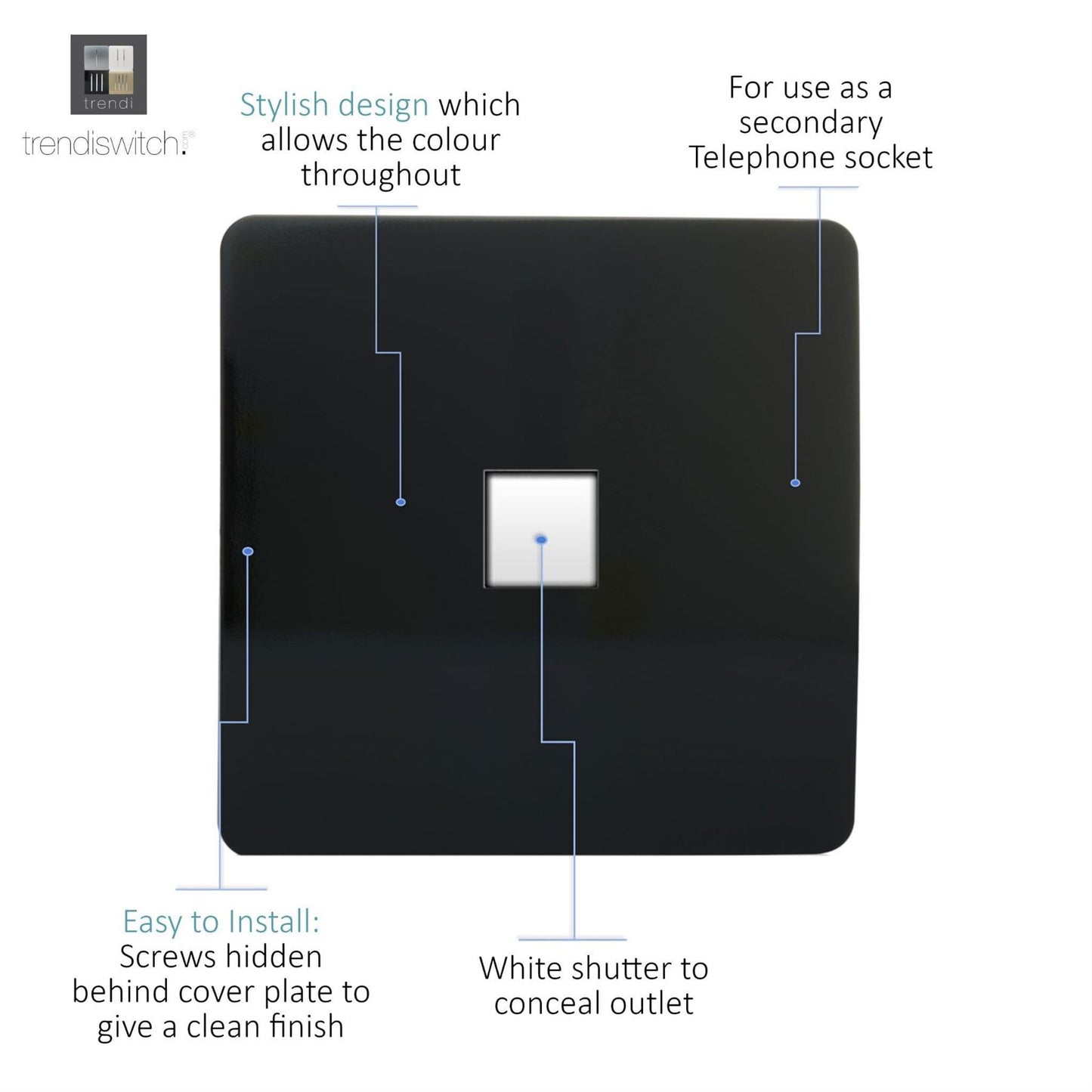 Trendi Switch 1 Gang Cat 3 Telephone Slave Socketin Piano Black