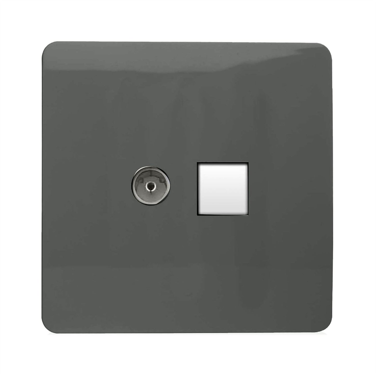 Trendi Switch 2 Gang Female TV Co-Axial & Telephone Slave Socketsin Charcoal Grey