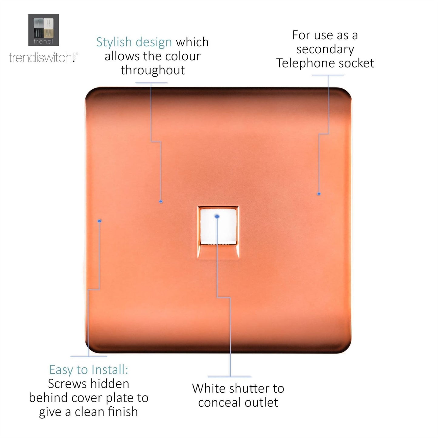 Trendi Switch 1 Gang Cat 3 Telephone Slave Socketin Copper